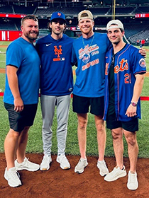 Former Barton Baseball players Micah Grover, Zach Thornton, David Stuart, and Colter Maldonado after Thornton's MLB Debut on May 20, 2026